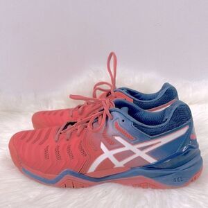 Asics gel resolution 7 | size  9.0 sneakers papaya / white / blue